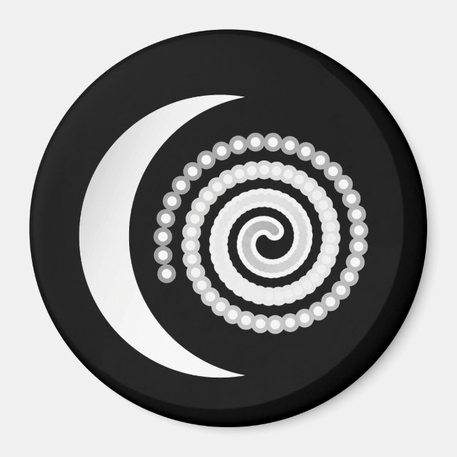 Aimant Spirale de lune d'argent sur noir (Devant)