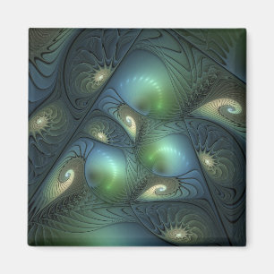 Aimant Spirales Turquoise Beige Vert Abstrait Fractal Art
