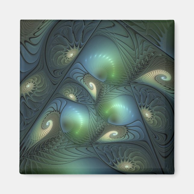 Aimant Spirales Turquoise Beige Vert Abstrait Fractal Art (Devant)