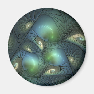 Aimant Spirales Turquoise Beige Vert Abstrait Fractal Art