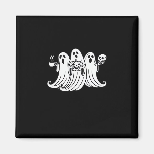 Aimant Spooky Coffee Sipping Pumpkin Holding (Devant)