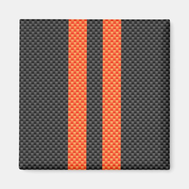 Aimant Sportif Vibrant Orange Stripes Carbone Fibre Style (Devant)