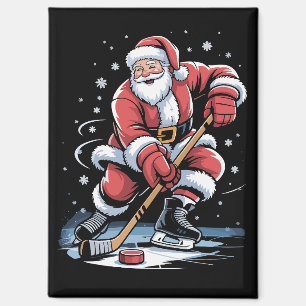 Aimant Sports de Noël Le Père Noël Joue au Hockey sur Gla