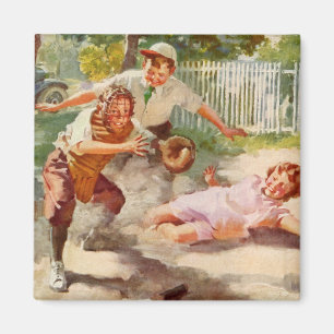 Aimant Sports Vintage, les enfants jouent au baseball Sti