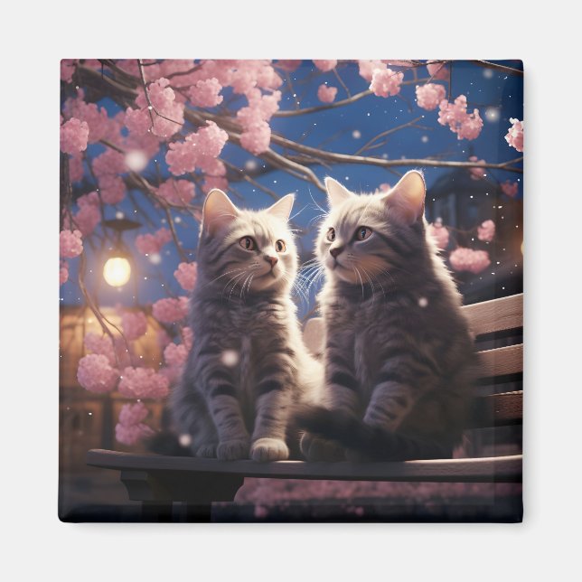 Aimant Spring Sweet Cherry Blossoms Kittens (Devant)