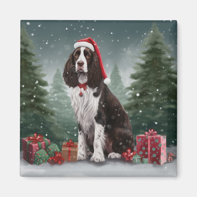Aimant Springer Spaniel Chien dans la neige Noël (Devant)