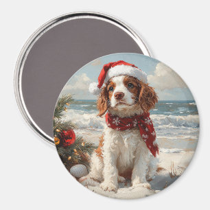 Aimant Springer Spaniel Chien Noël Plage Vintage