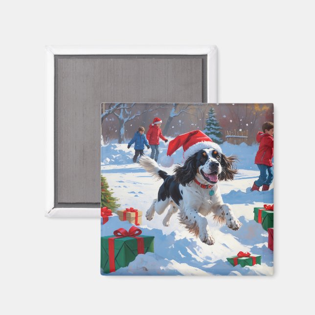 Aimant Springer Spaniel coule la neige avec le Casquette  (Recto/Verso)
