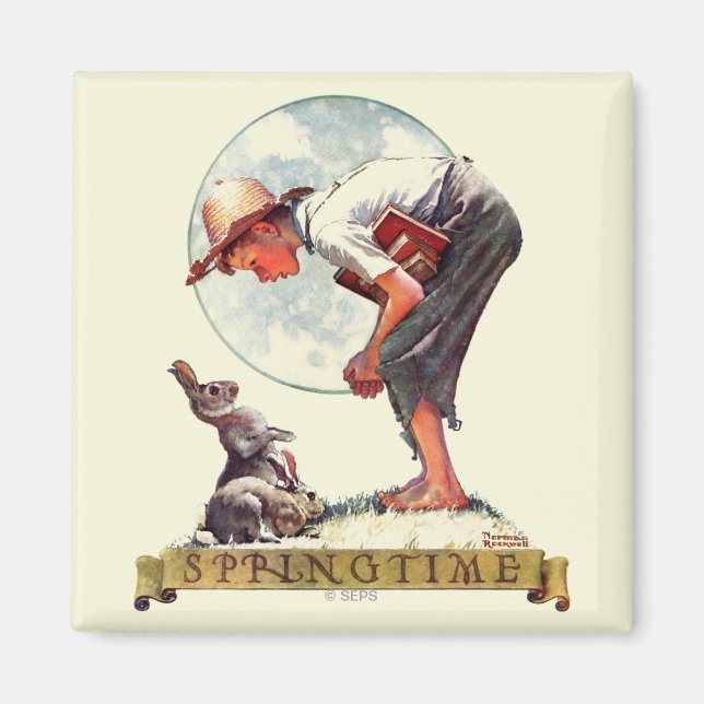 Aimant Springtime, 1935 garçon avec lapin (Devant)