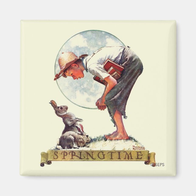 Aimant Springtime, 1935 garçon avec lapin (Devant)