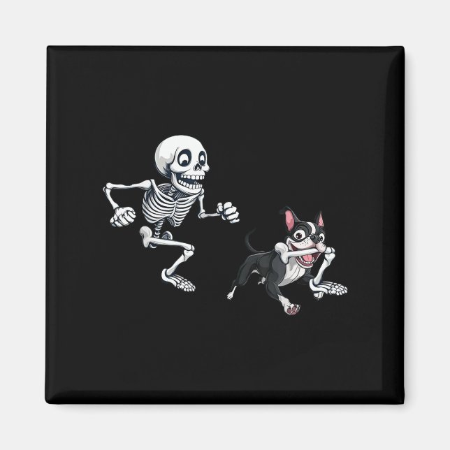 Aimant Squelette Chasse Chien Boston Terrier Halloween An (Devant)