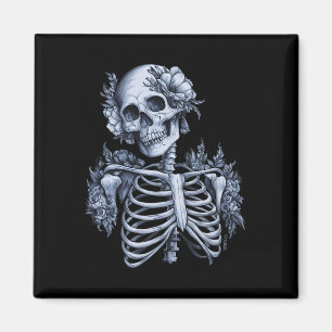 Aimant Squelette Crâne floral Halloween Gothique Occulte