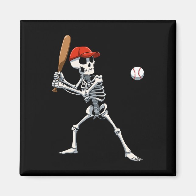 Aimant Squelette De Baseball Halloween Squelette Jouant B (Devant)