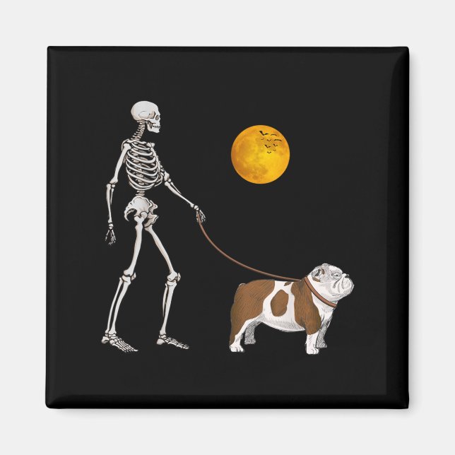 Aimant Squelette de Bouledogue Anglais promenant pour Hal (Devant)