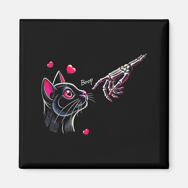 Aimant Squelette de chat noir à main Boop Saint-Valentin  (Devant)