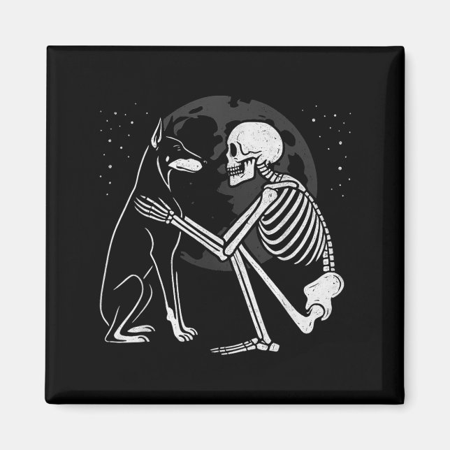 Aimant Squelette de Doberman Pinscher Lune Halloween Chie (Devant)