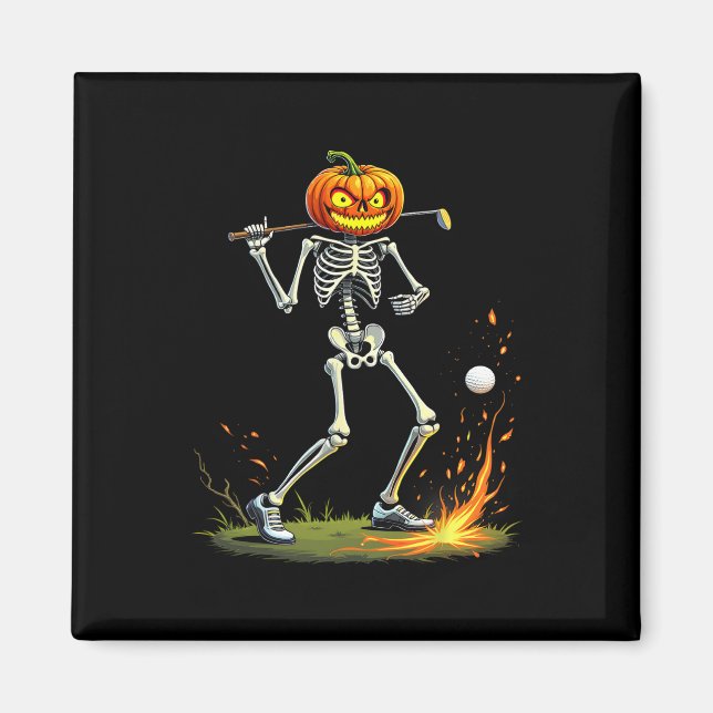Aimant Squelette de golf drôle d'Halloween Citrouille de  (Devant)