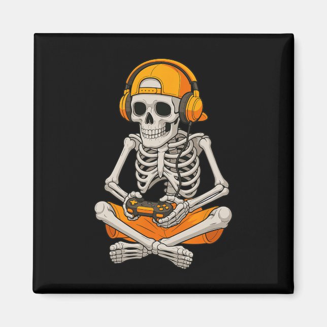 Aimant Squelette de Halloween Joueur de jeu vidéo Drôle d (Devant)
