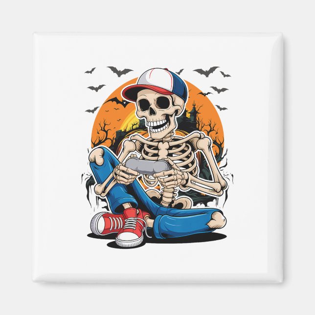 Aimant Squelette de Halloween joueur de jeu vidéo garçons (Devant)