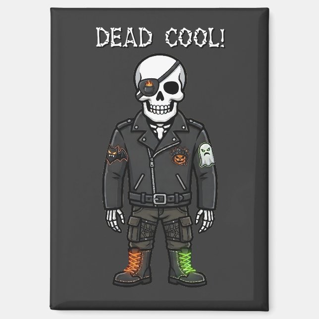 Aimant Squelette de motard super cool | Halloween (Recto)