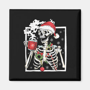 Aimant Squelette de Noël avec crâne souriant buvant du ca