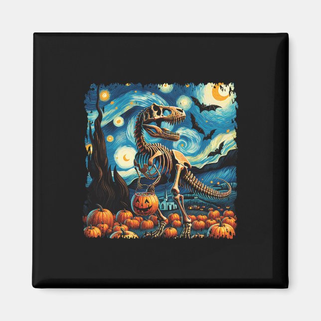 Aimant Squelette de T-rex Halloween Van Gogh Nuit étoilée (Devant)