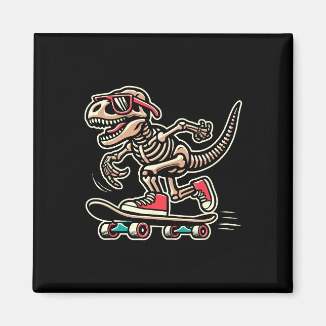 Aimant Squelette de T-rex Rétro Dinosaure Skateboard Garç (Devant)