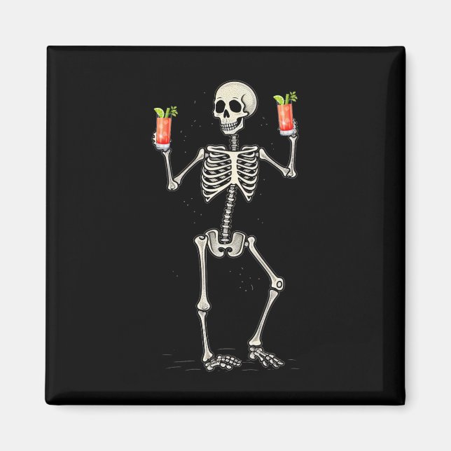 Aimant Squelette drôle d'Halloween buvant une queue de Ma (Devant)