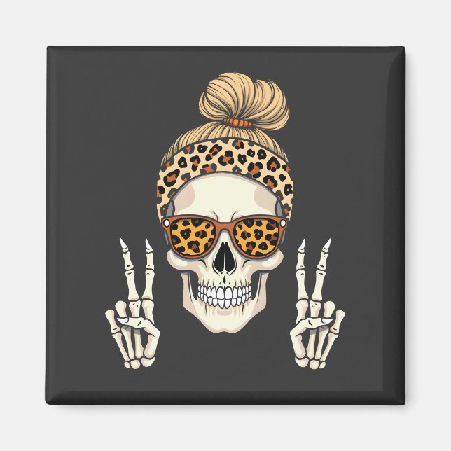 Aimant Squelette éffrayant Leopard Halloween maman (Devant)