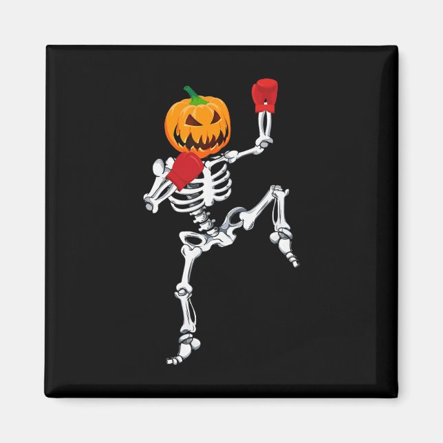 Aimant Squelette Muay Thai Halloween Citrouille Kickboxin (Devant)