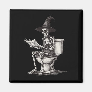 Aimant Squelette sur les toilettes drôle chapeau de sorci