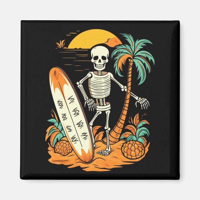 Aimant Squelette Surf Halloween Hawaï Hommes Hawaïens (Devant)