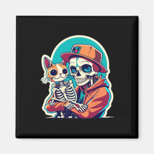 Aimant Squelette tenant une chemise de chat Lazy Hallowee