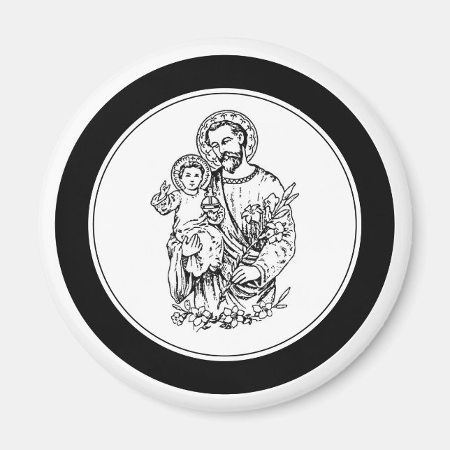 Aimant St. Joseph Priez Pour Nous Noir,  Blanc, Catholiqu (Devant)
