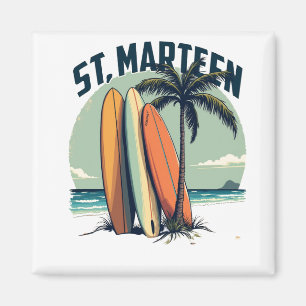 Aimant St. Marteen – Surfboards et plage rétro