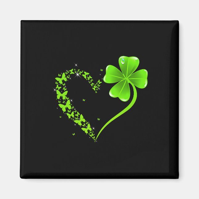 Aimant St Patrick Jour Vert Papillon Trèfle Cœur Femme (Devant)