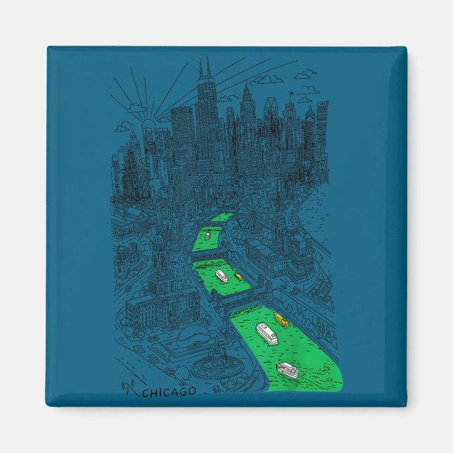 Aimant St patrick’s day chicago graphic river green irlan (Devant)