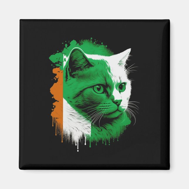 Aimant St. Patrick's Day Chat Drapeau irlandais Hommes fe (Devant)
