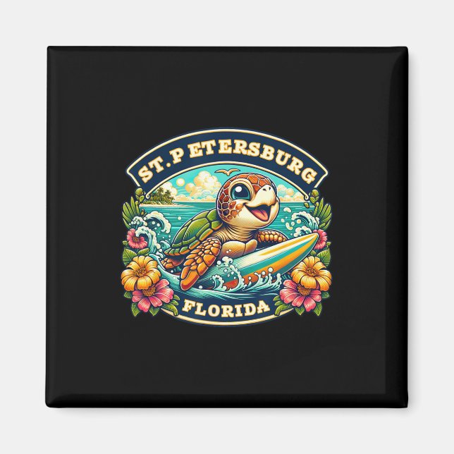 Aimant St. Petersberg Floride Mignonne Tortue de Mer Surf (Devant)