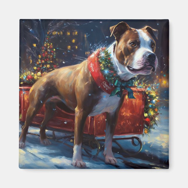 Aimant Staffordshire Bull Terrier Noël Festif (Devant)