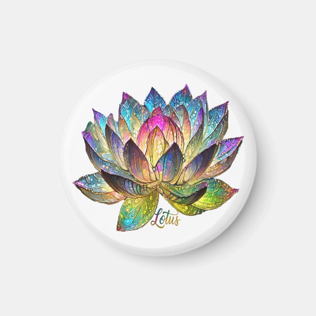 Aimant Stained Glass Colorful Lotus Flower on White  (Devant)