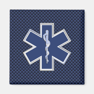 Aimant Star of Life Paramedic on Navy Blue Carbon Fiber