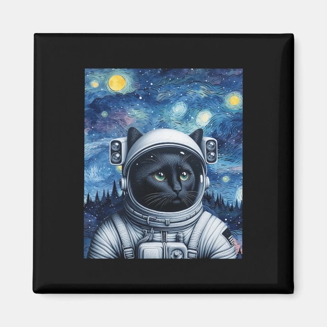 Aimant Starry Night Cosmic Cat Astronaut Art (Devant)
