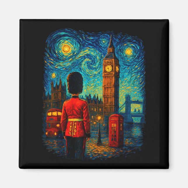 Aimant Starry Night London Red Telephone Box Queen's Guar (Devant)