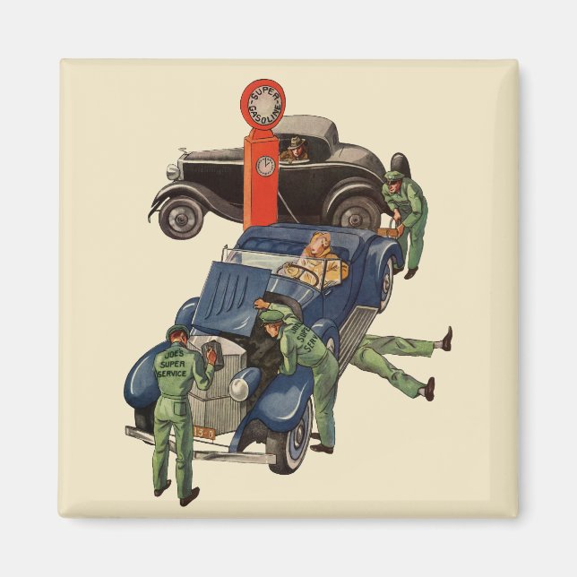 Aimant Station-service complet de Joe, Vintage (Devant)