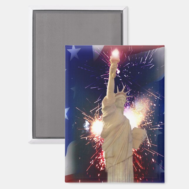 Aimant Statue de la Liberté avec feux d'artifice du 4 jui (Recto/Verso)