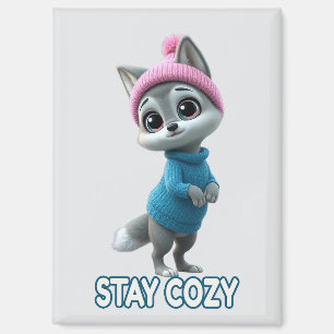Aimant Stay Cozy Cute Winter Fox adorable Cold Weather An