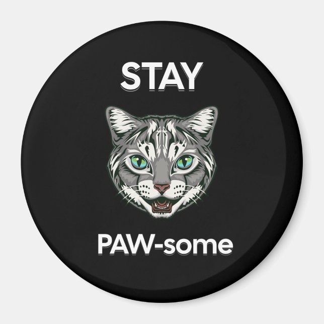 Aimant Stay Pawsome pun chat noir (Devant)