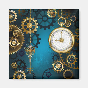 Aimant Steampunk Arrière - plan turquoise avec Gears