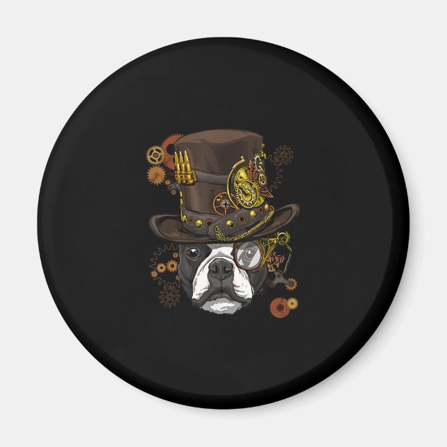 Aimant Steampunk Boston Terrier Dog Shirt Steampunk Lover (Devant)